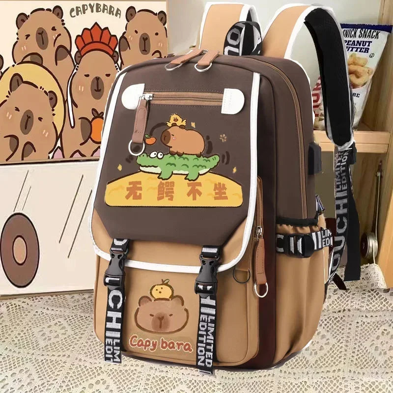 Stylish Kawaii Capybara Computer Backpack College School Casual Daypack Teens Bag Large Capacity Adjustable Strap Schoolbag - Clikcy