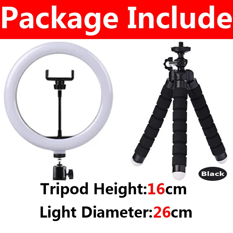 12inch LED Selfie Ring Light Dimmable Photography RingLight With Tripod & Phone Holder For Youtube Tiktok Video Live Fill Lamp - Clikcy