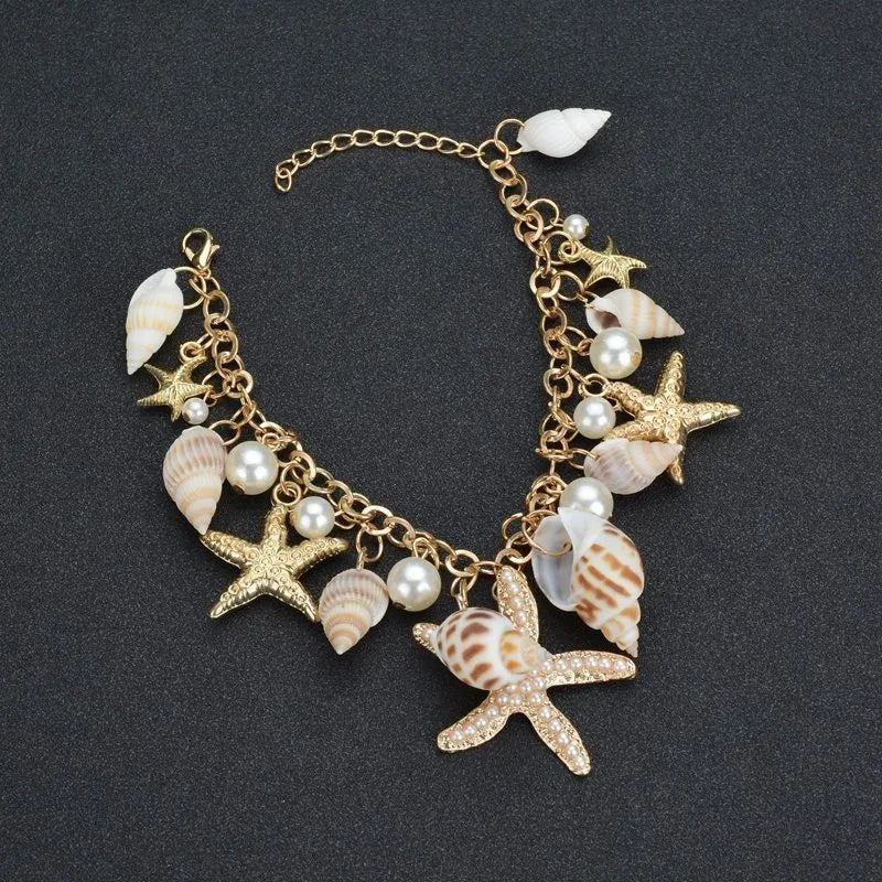 Cute Sweet Starfish Shell Conch Bracelet for Women New Personality Fashion Pearl Summer Beach Jewelry Holiday Party Accessories - Clikcy