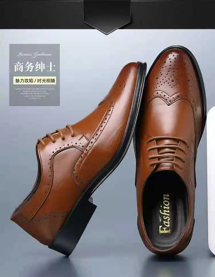 Men's Classic Retro Brogue Shoes Mens Lace-Up Business Leather Shoes Dress Office Flats Men Wedding Party Oxfords Work Footwear