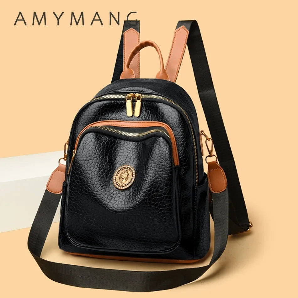 Fashion Women Backpack Designer Pu Leather Travel Back Pack Casual Shoulder Bag High Quality School Bags for Teenagers Girls Sac - Clikcy