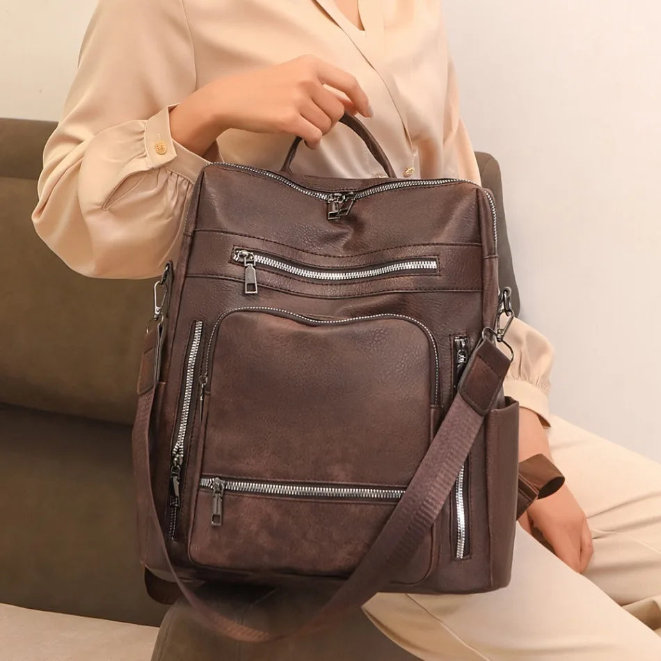 High-quality Leather Women Classic Back Pack 2025 Solid Color Luxury Travel Backpack Casual School Bags Girls Mochilas Feminina - Clikcy