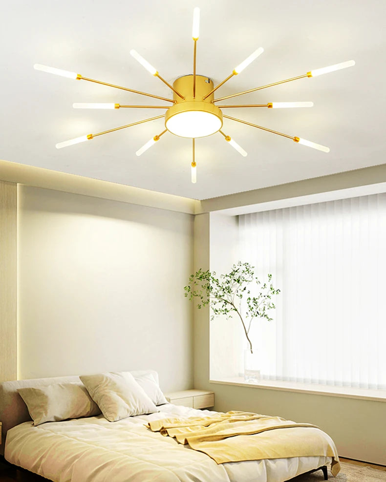 Led Firework Chandelier Dimmable For Living Room Bedroom Milk Yellow Ceiling Chandelier Dining Room LED Ceiling Lamp With Remote