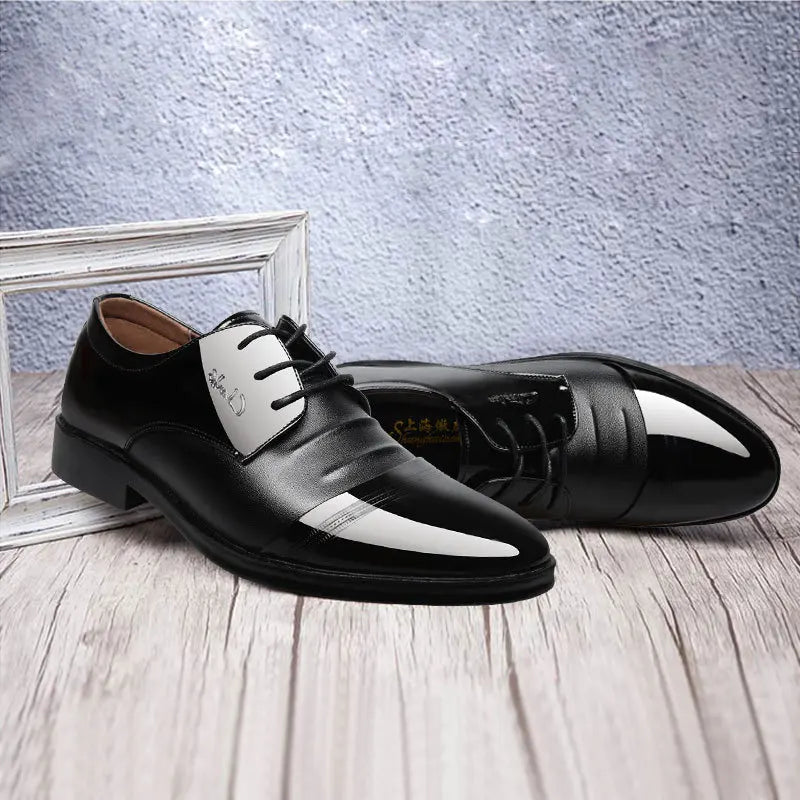 Men's Leather Shoes Black Pointed Shiny Business Formal Shoes Men Lace-up for Work Office Elegant Men's Social Shoes Zapatillas