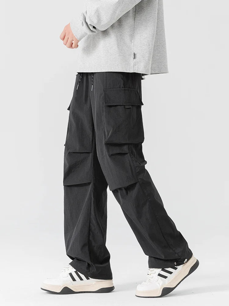 Plus Size 10xl 9xl 8xl Men's Straight Cargo Pants Spring Summer Multi-Pockets Streetwear Wide Leg Casual Baggy Straight Trousers - Clikcy