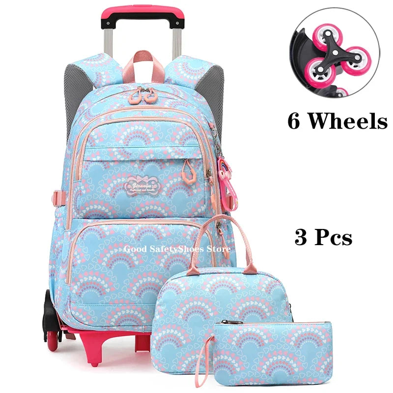 Rolling School Bags for Girls Backpack Children Waterproof School Backpacks with Wheels Middle School Trolley Luggage Back Pack