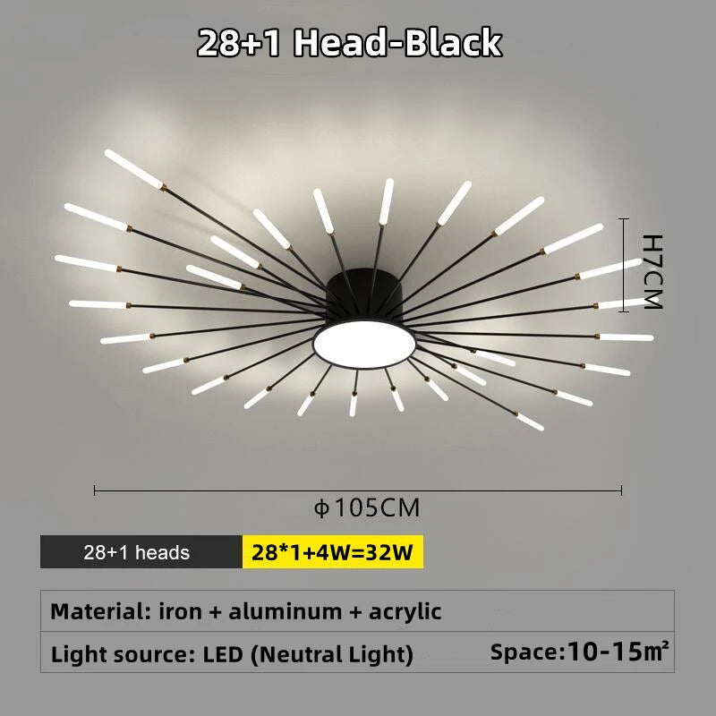 Led Firework Chandelier Dimmable For Living Room Bedroom Milk Yellow Ceiling Chandelier Dining Room LED Ceiling Lamp With Remote
