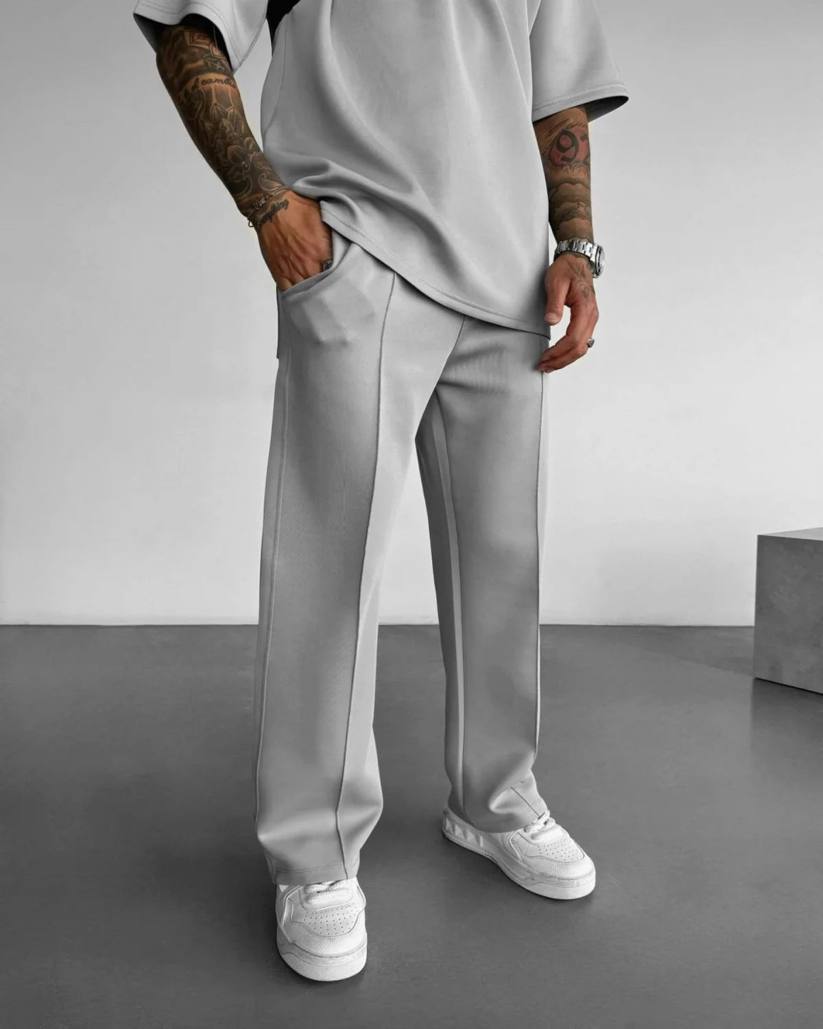 2025 Spring and summer men's new four seasons loose straight tube sports casual pants comfortable suit pants drawstring waistban - Clikcy