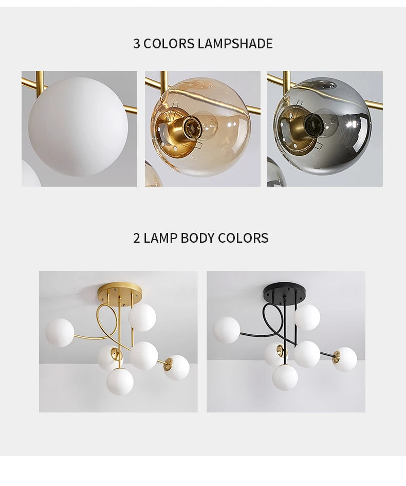JUNYU Nordic Modern Chandelier Magic Bean Glass Ceiling LED Gold/Black Luxury Pendant Light for Living Room Bedroom Home Decor - Clikcy