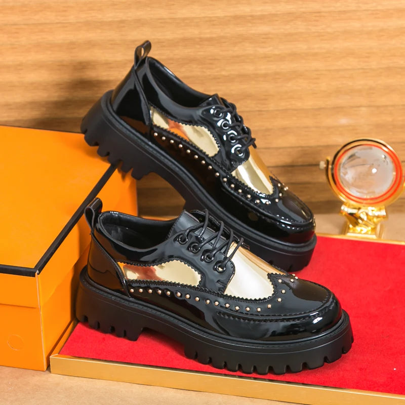 Men Casual Office Business Formal Oxford Thick Bottom Dress Shoes Men Gentleman Outdoor Patent Leather Wedding Shoes Fashion - Clikcy