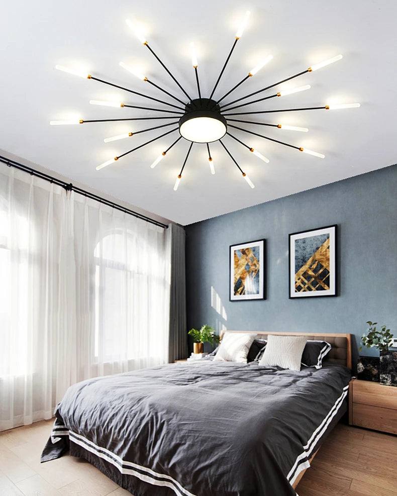 Led Firework Chandelier Dimmable For Living Room Bedroom Milk Yellow Ceiling Chandelier Dining Room LED Ceiling Lamp With Remote