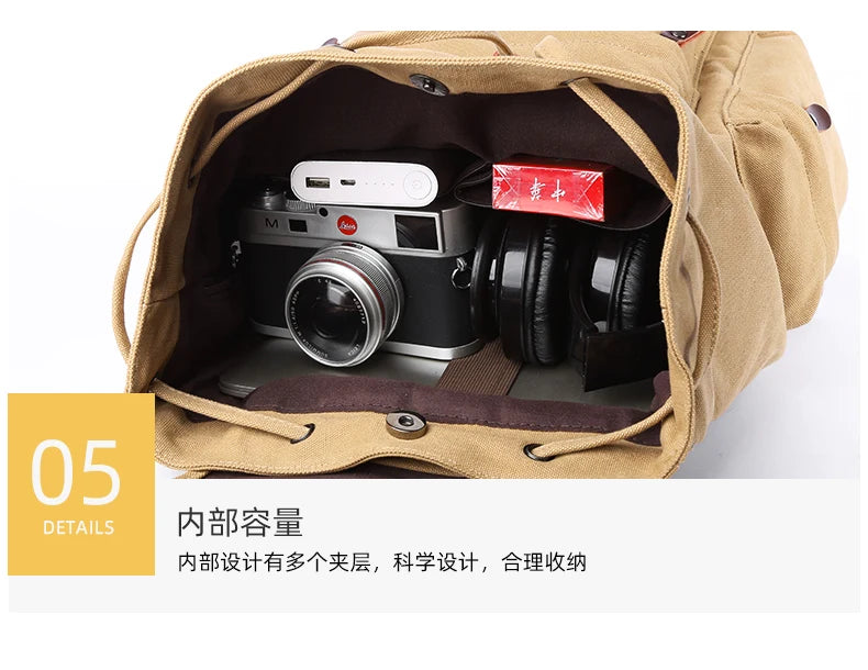 MOYYI Men Vintage Canvas Backpack Large Capacity 15.6inch Laptop Casual Bag For Commuter Travel Premium Durable Unsex Mochila - Clikcy