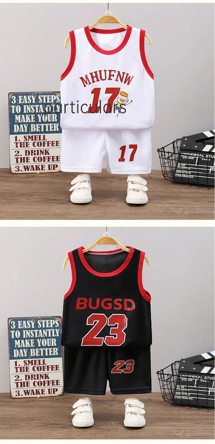Children's Sets Summer Children Sleeveless T-shirt Shorts Set Quick-drying Outdoor Tank Top Shorts Sets Boys Sport Basketball Tr - Clikcy