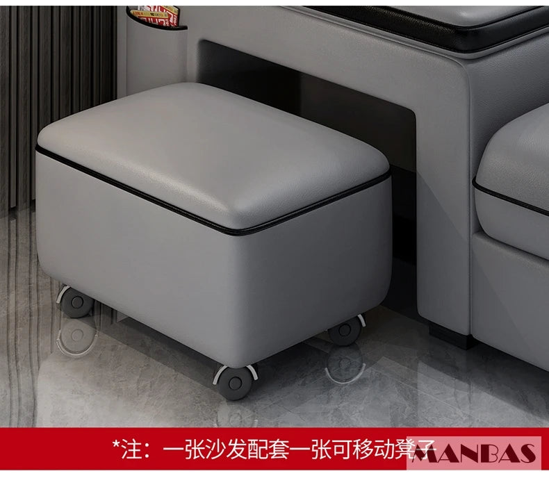 MINGDIBAO Leather Sectional Sofa Set with Cup Holder, USB, Adjustable Headrests & Bluetooth Speaker Living Room Couch with Stool - Clikcy