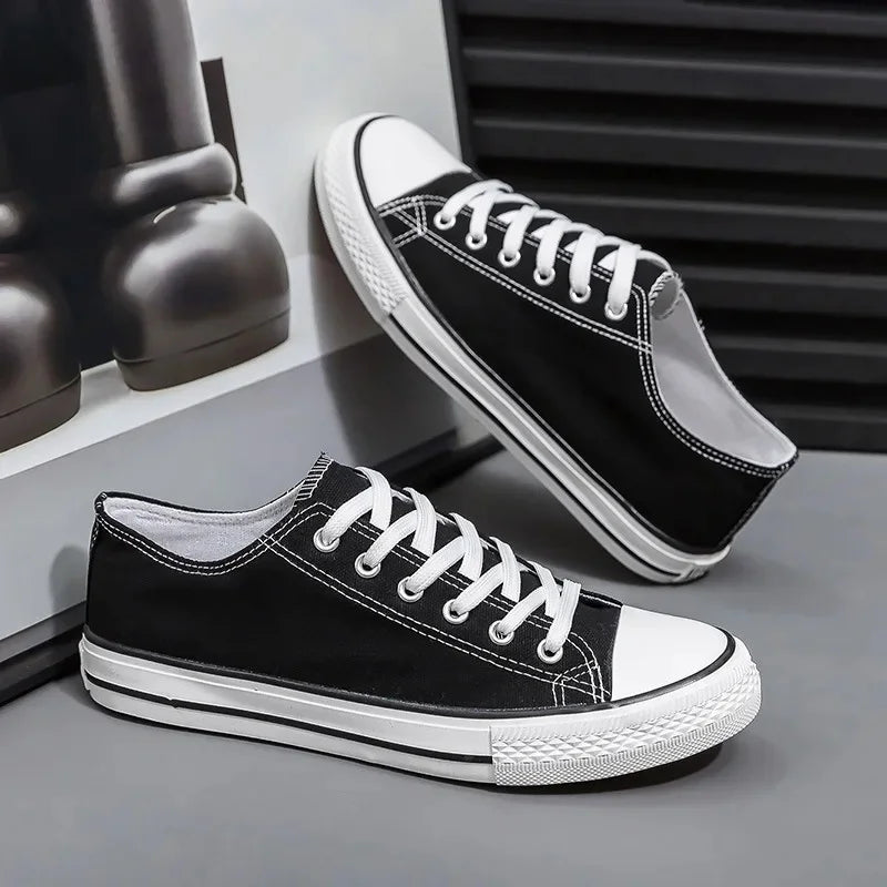 Men's All-Black Low-Top Canvas Shoes Spring Casual Sports Flat Bottom Couple's Sulfurization Flats Unisex Slip-On Sneakers