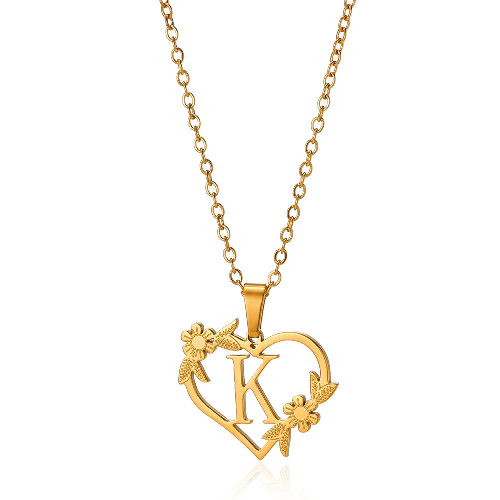 Heart Initial Letter Necklaces For Women Gold Color Stainless Steel Chain A-Z Alphabet Pendant Necklace Birthday Jewelry Gift - Clikcy