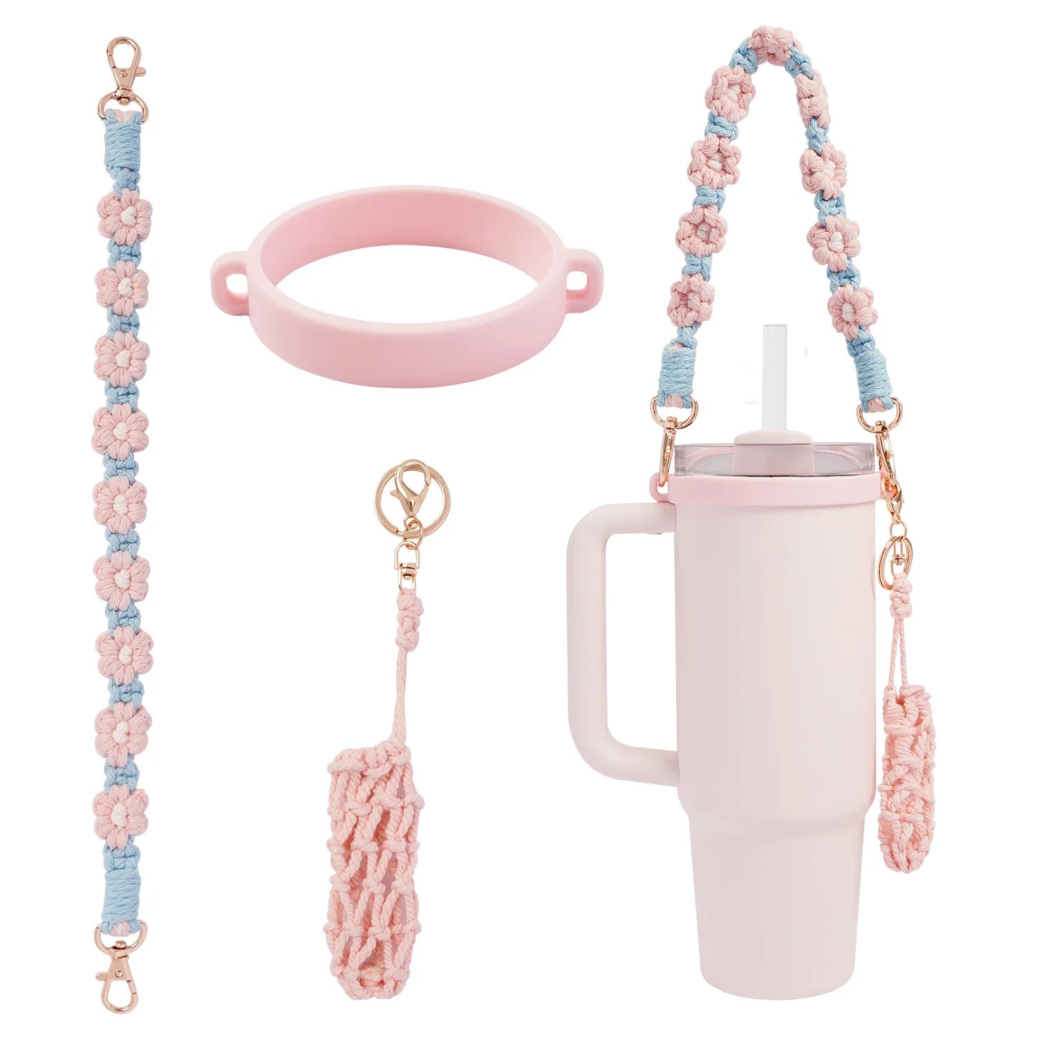 Amazon's popular Stanley daisy flower water cup hanging rope, food grade silicone ring, portable kettle cup strap