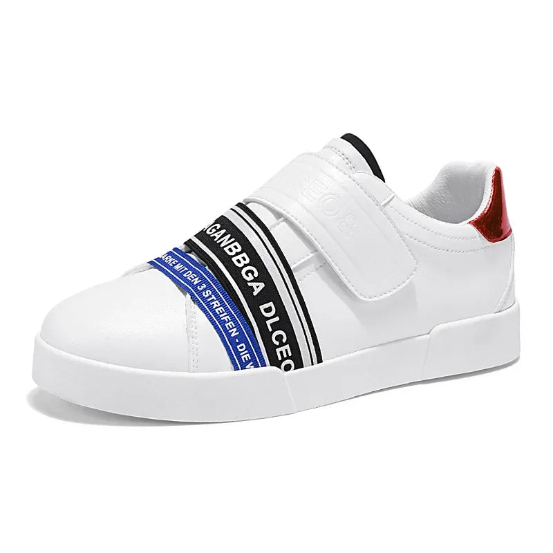 Original Design Leather Sneakers Men Trendy HOOK&LOOP Non-slip Men's Skateboard Shoes Fashion White Casual Sports Shoes For Men