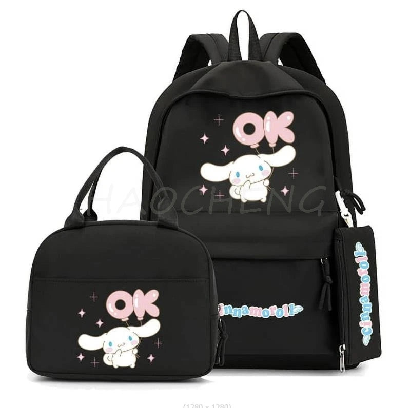 3Pcs/set Cinnamoroll Backpack Teen Girl Student Back To School Schoolbag Lass Anime Lunch Bag Pencil Case Women Leisure Rucksack - Clikcy
