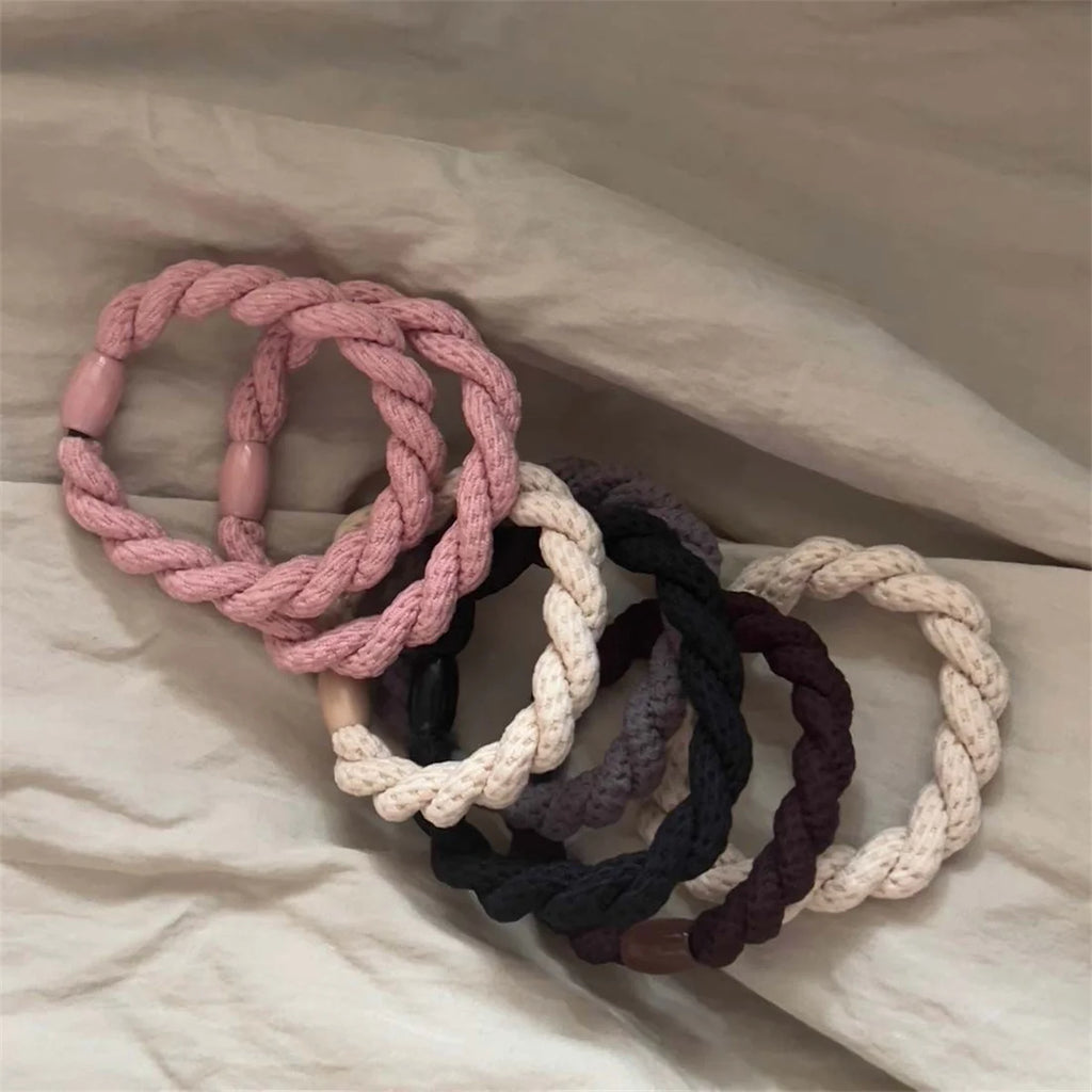 5pcs/Set Twisted Hair Ties Thick Rubber Bands Elastic Hair Band Women Hair Accessories Basic Daily Headwear - Clikcy