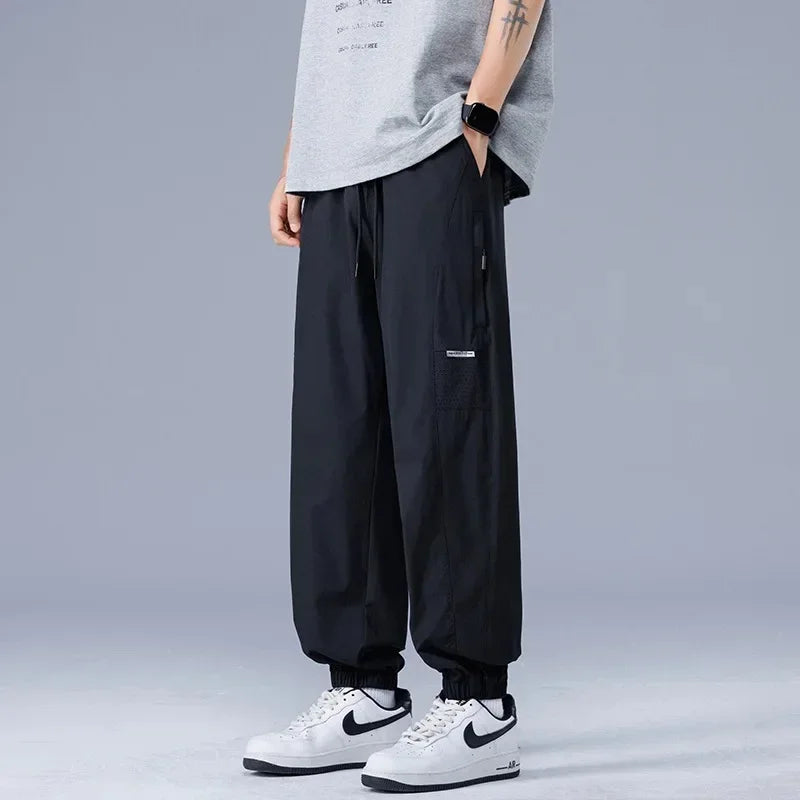 Men's Pants Summer Quick Dry Breathable Ice Silk Work Pants Elastic Casual Sports Large Size Streetwear Men Cargo Pants Vintage - Clikcy