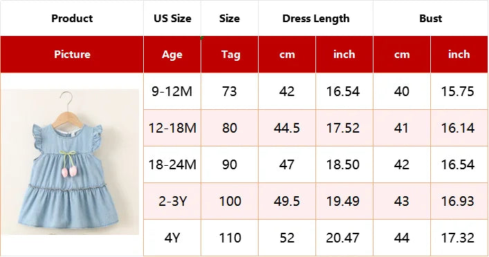 2025 Baby Girls Summer Dress Denim Children Tulip Love Bow Casual Clothes Cotton Soft and Comfort for Kids 1-4 year - Clikcy