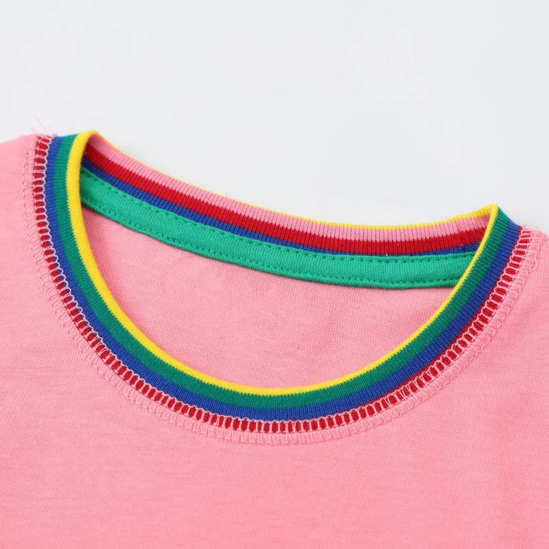 Jumping Meters 2-8T School Princess Girls Dresses Animals Applique Summer Short Sleeve Baby Clothes Birthday Frocks Costume - Clikcy