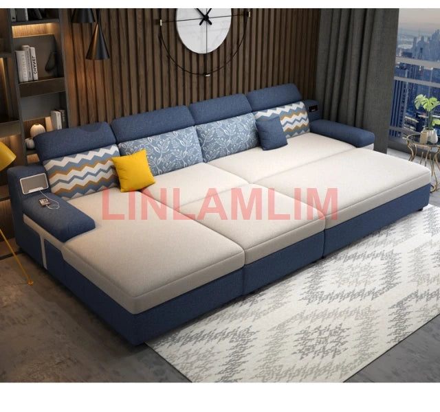 Tech Smart Sofa Bed Fabric Functional Sleeper Couch Convertible Sofas Bed Big Sofas Cama Nordic Salon with Bluetooth Audio,USB C - Clikcy