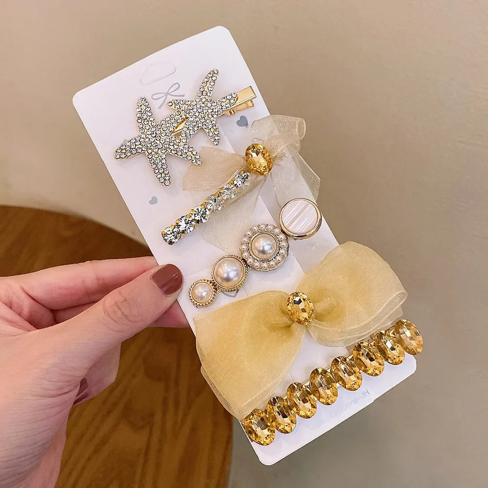 5pcs Women's Hairpin Side Hair Clip Set Designer Pearl Headwear Bangs Hairpin Headpiece Hair Accessories Hairwear Duckbill Clip