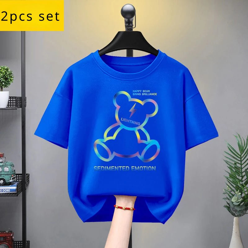 Summer Kid Girls Clothes Set Baby Boy Cartoon Bear Printed T-shirts and Shorts 2 Pieces Suit Children Fashion Outfits Tracksuits - Clikcy