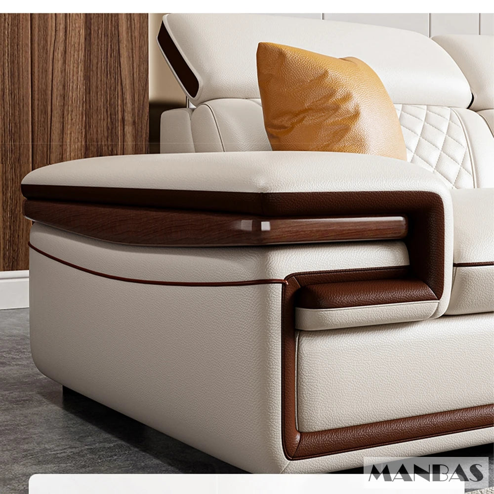 MINGDIBAO Premium Italian Genuine Leather Sofa Set for Living Room with Adjustable Headrests, Bluetooth Speaker, Wireless Charge - Clikcy