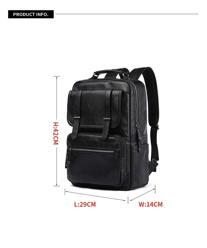 Simple Fashion Men's Backpack Soft Pu Leather Backpack Men Large Capacity 14inch Laptop Bag Students Schoolbags Travel Back Pack - Clikcy