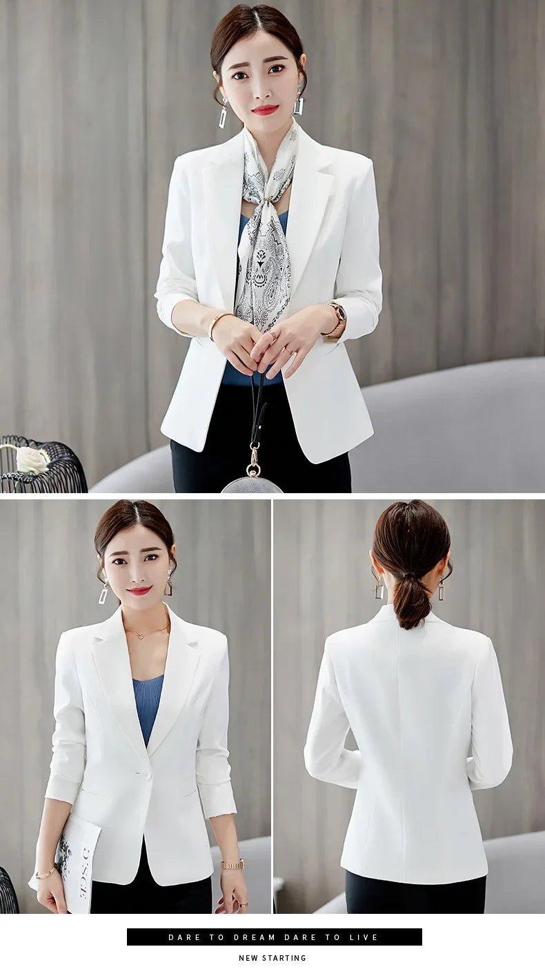 Spring Blue Women's Long-sleeved Suit Jacket, Korean Style Slim Short Coat Women, Asian Size M-XXXL, Girl's Blazers - Clikcy