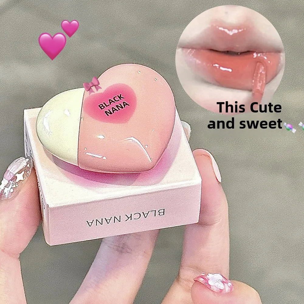 Black Nana Lip Gloss Cute Heart Shaped Lip Glaze CPNP Verified Lipstick Long Lasting Hydrating Natural Make Up Cosmetic - Clikcy