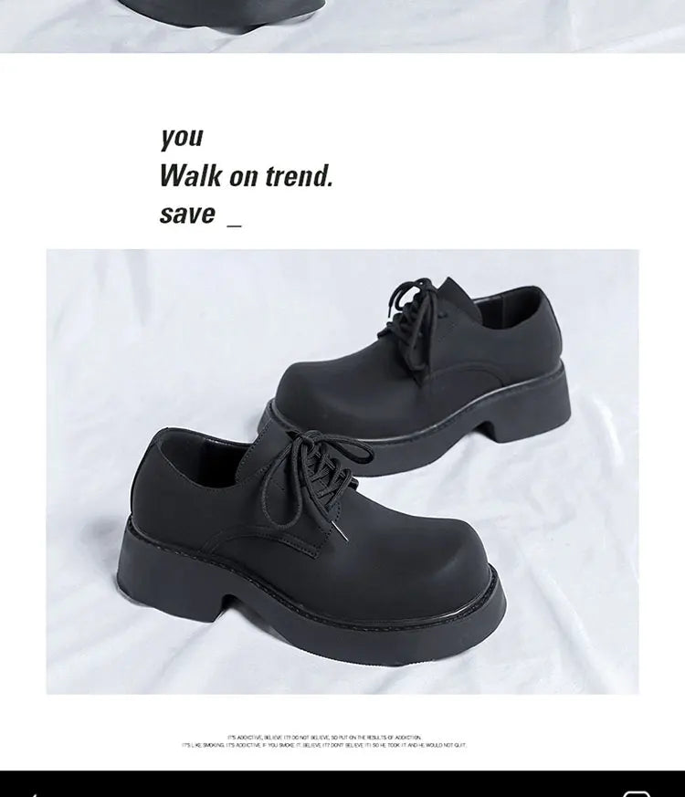 Original Design Classic Business Casual Scrub Leather Black Lace-Up Men Shoes Hombre Daily Dress Height increasing shoes Luxury