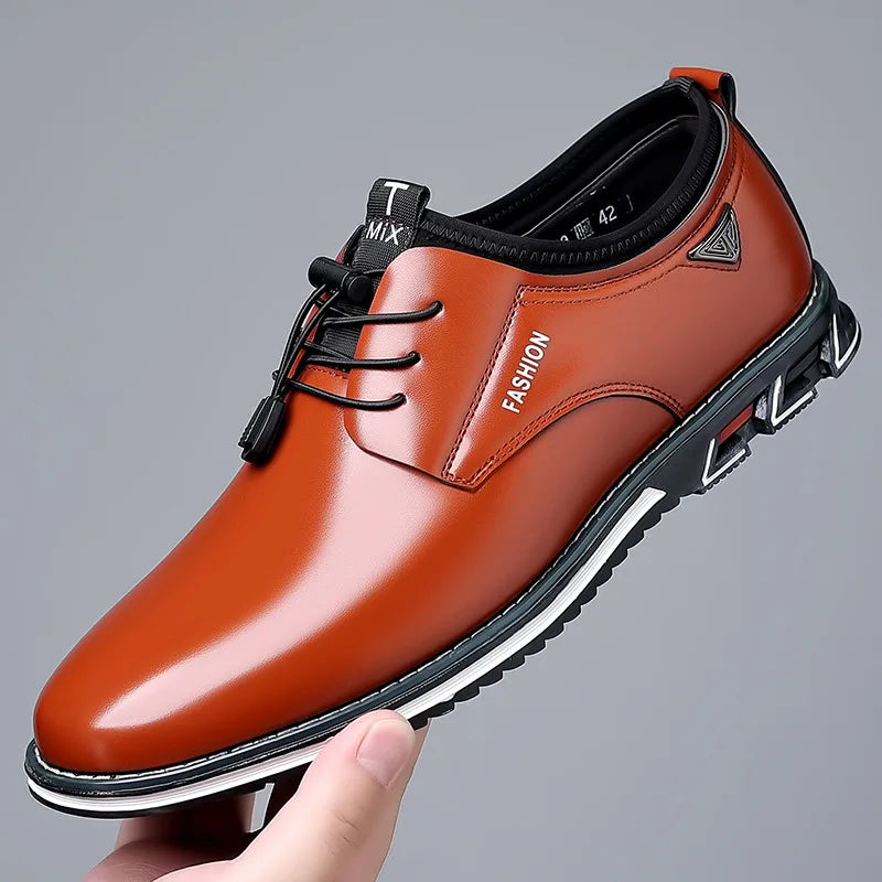 New Business Casual Shoes for Men Lace Up Formal Shoes for Male Black Leather Oxfords Plus Size Wedding Party Office Dress Shoes
