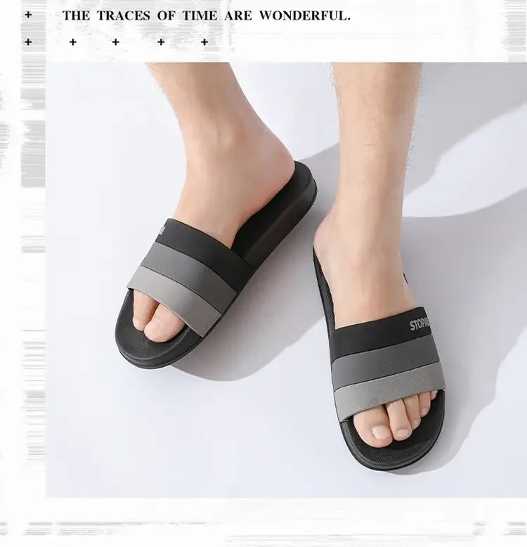 Striped Non Slip Quick-drying Slippers Soft Sole for Men Women Comfortable Shoes Indoor Outdoor Beach Shower Bathroom Slippers - Clikcy