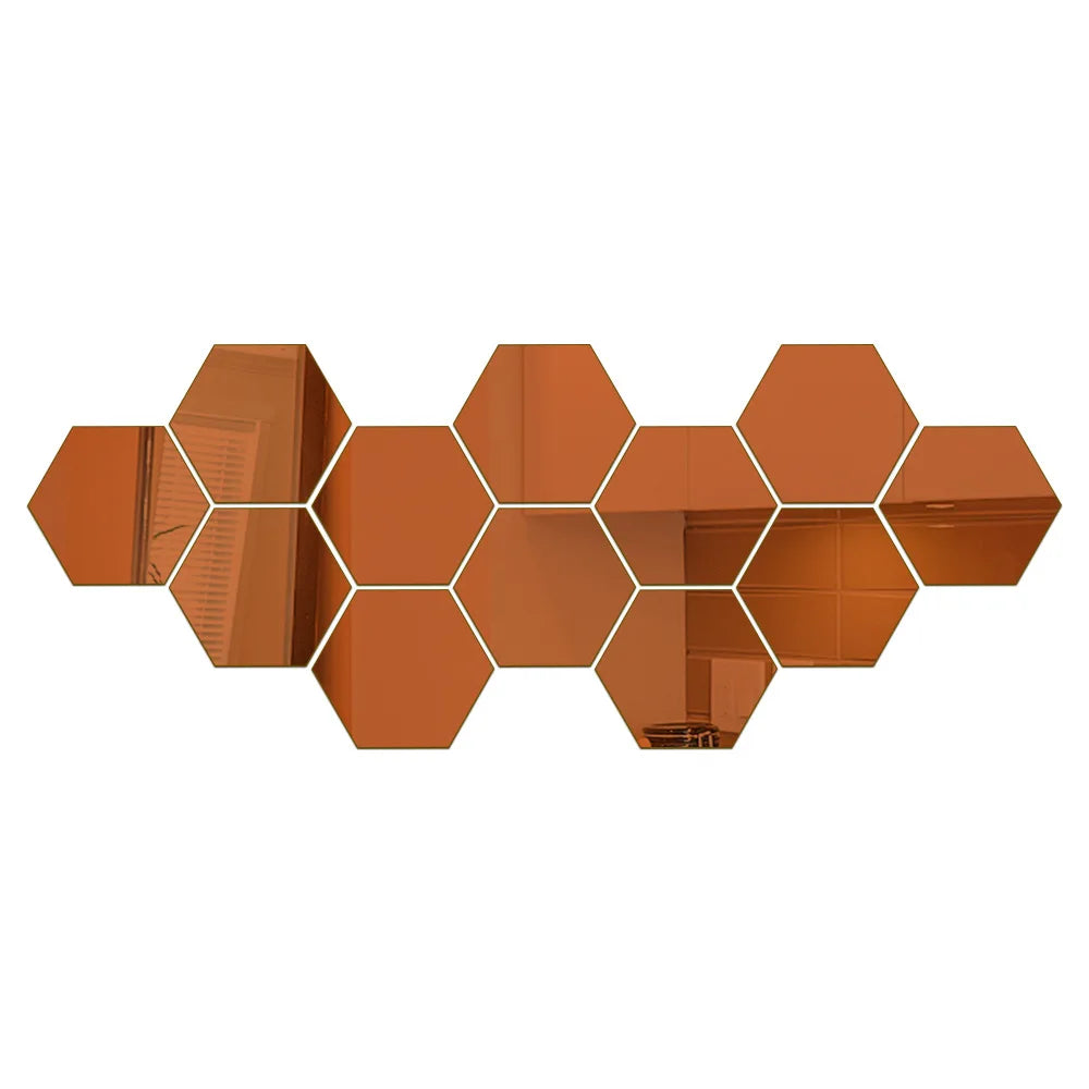 6/12pcs 3D Hexagon Mirror Wall Sticker Rose Gold DIY TV Background Living Room Stickers Wall Decor Bedroom Bathroom Home Decor - Clikcy