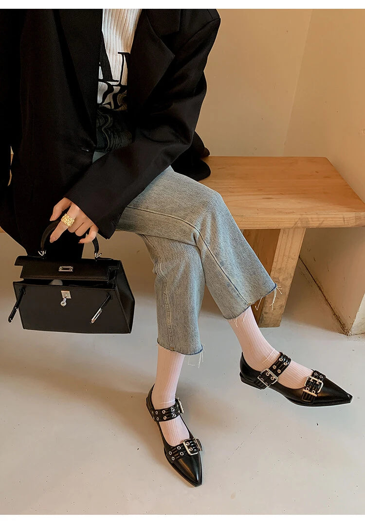 Women Flat With Shoes 2024 Designer Luxury Buckle Fashion Ladies Flats Shoes Slingback Pointed Toe Casual Female Sandals Mules - Clikcy