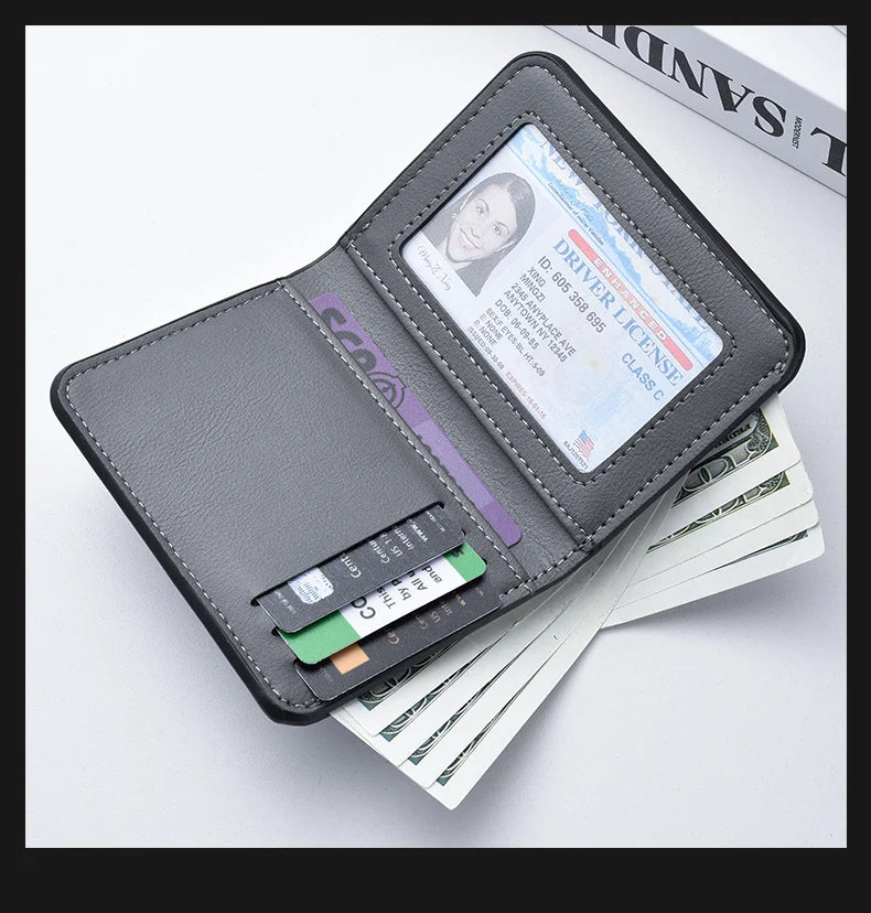 1Pc New Ultra-thin Mini Soft PU Leather Credit Card Wallet Holder Short Vertical High Quality Men's Wallet - Clikcy