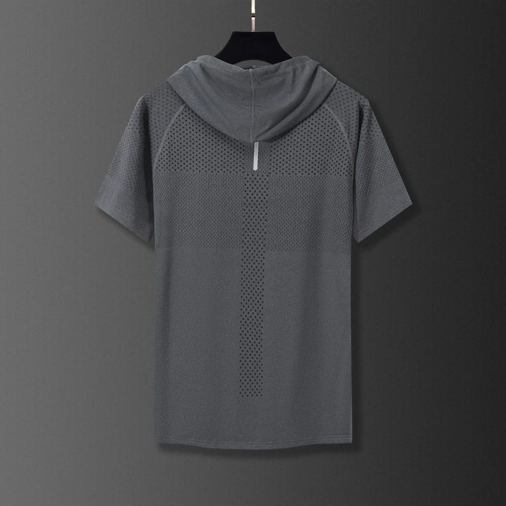 Youthful Vitality Summer Sweatshirts Thin Men's Printing Hooded Quick Drying Breathable Casual Motion Loose Short Sleeve Tops - Clikcy