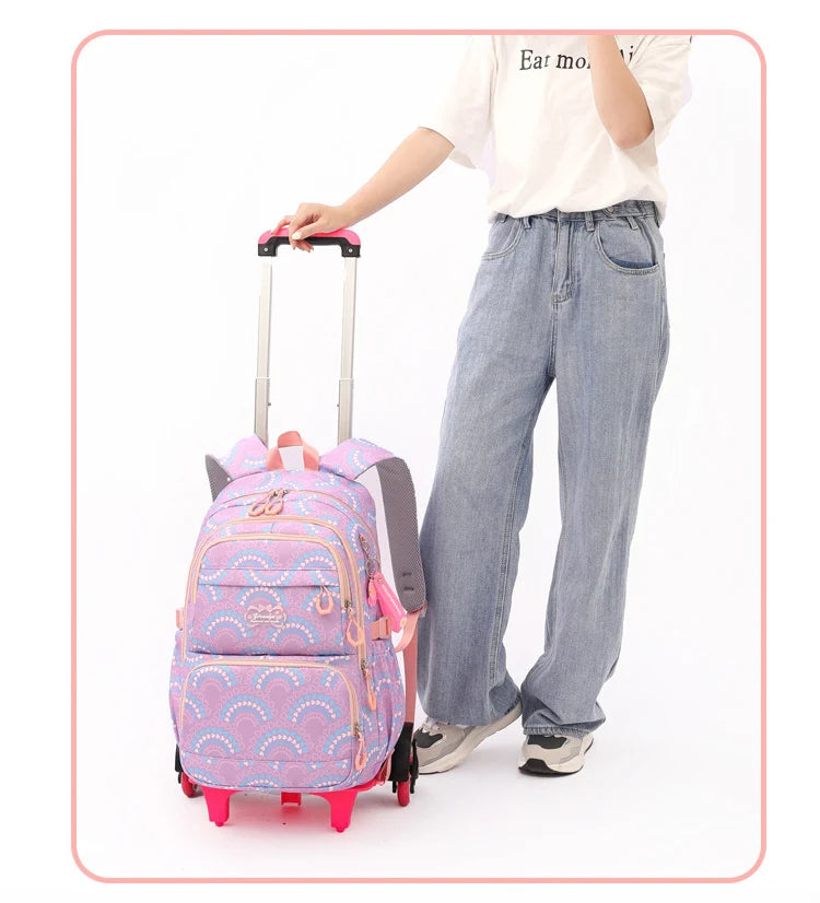 Rolling School Bags for Girls Backpack Children Waterproof School Backpacks with Wheels Middle School Trolley Luggage Back Pack - Clikcy