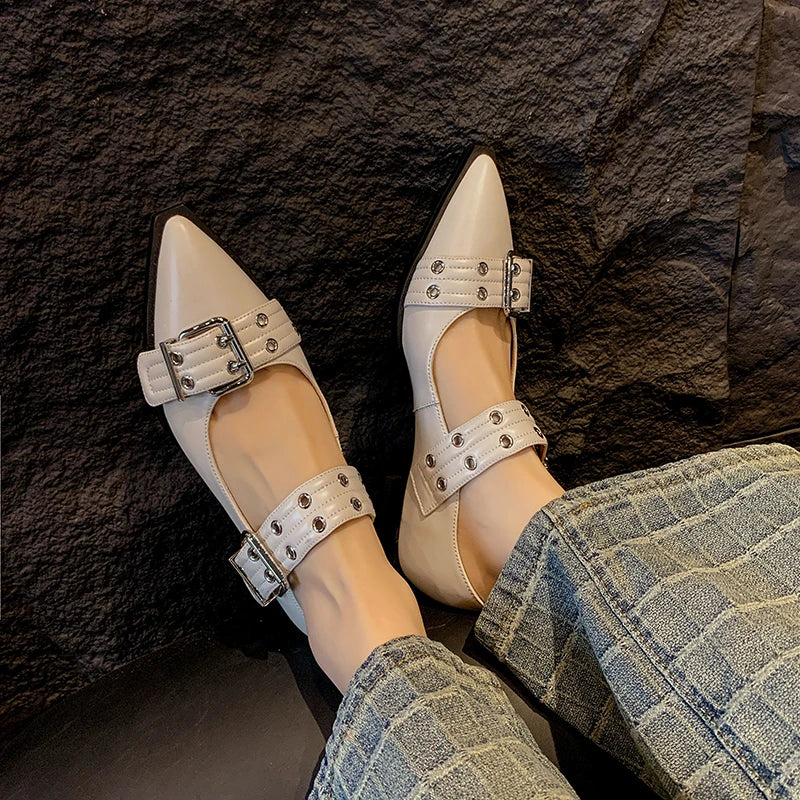 Women Flat With Shoes 2024 Designer Luxury Buckle Fashion Ladies Flats Shoes Slingback Pointed Toe Casual Female Sandals Mules - Clikcy