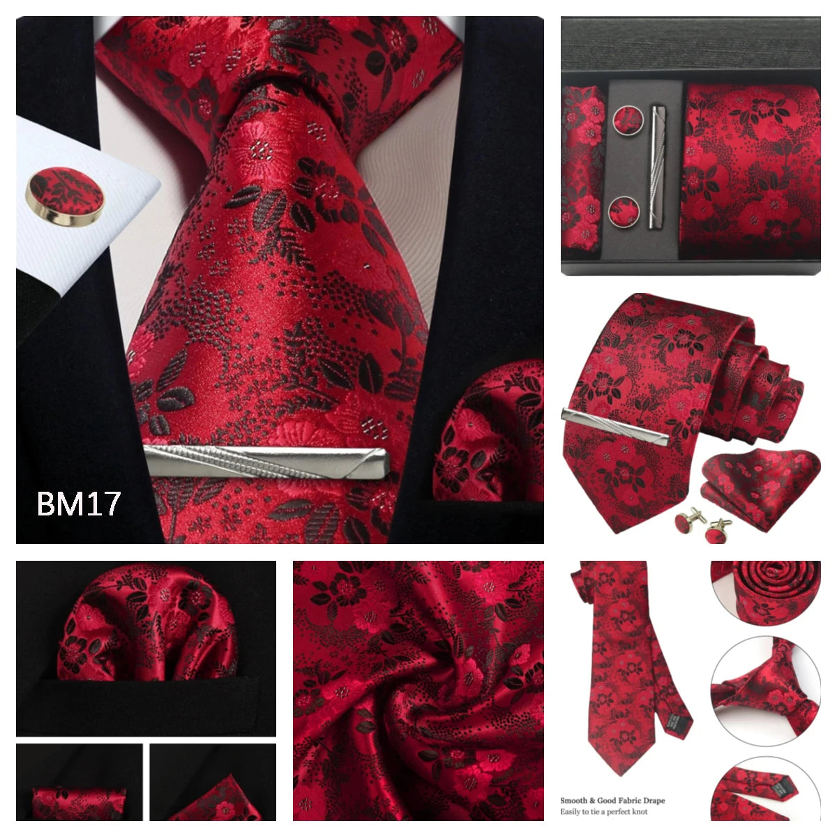 100% Silk Necktie Paisley Floral Mens Tie Top Quality Business Tie Pocket Square Tie Clip Cufflinks Set Classic For Men Gift Box - Clikcy