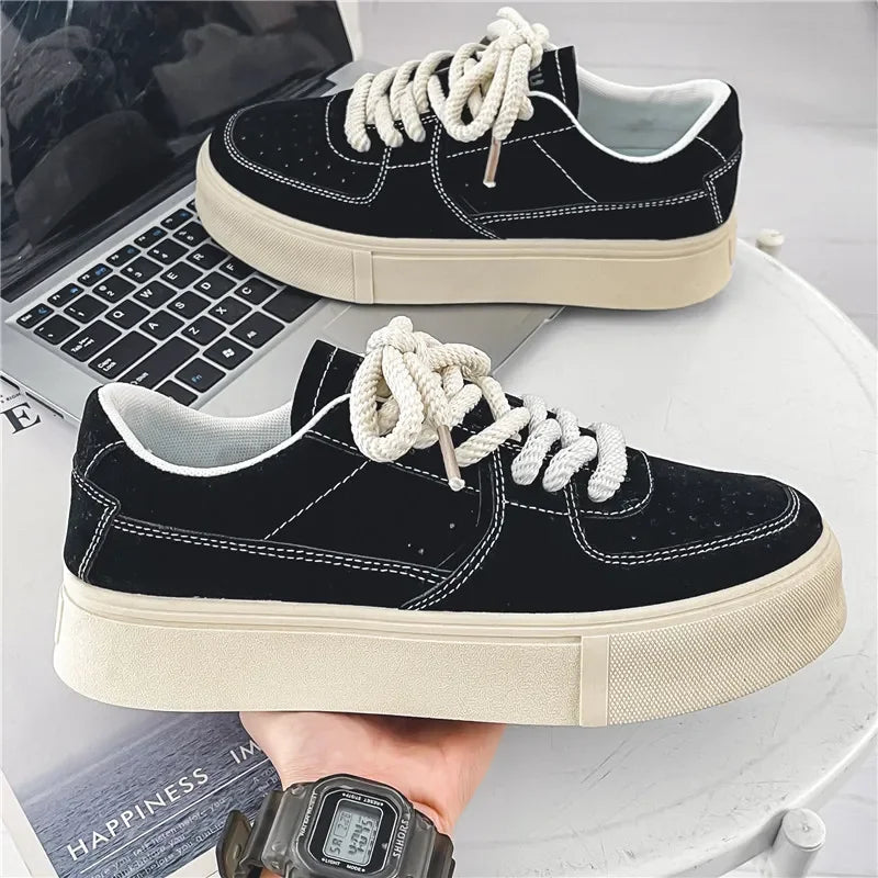 Men's Fall Casual Skateboard Shoes Men Comfortable Black Thick Sole Sneakers Lightweight Versatile Walking Tennis Shoes for Men
