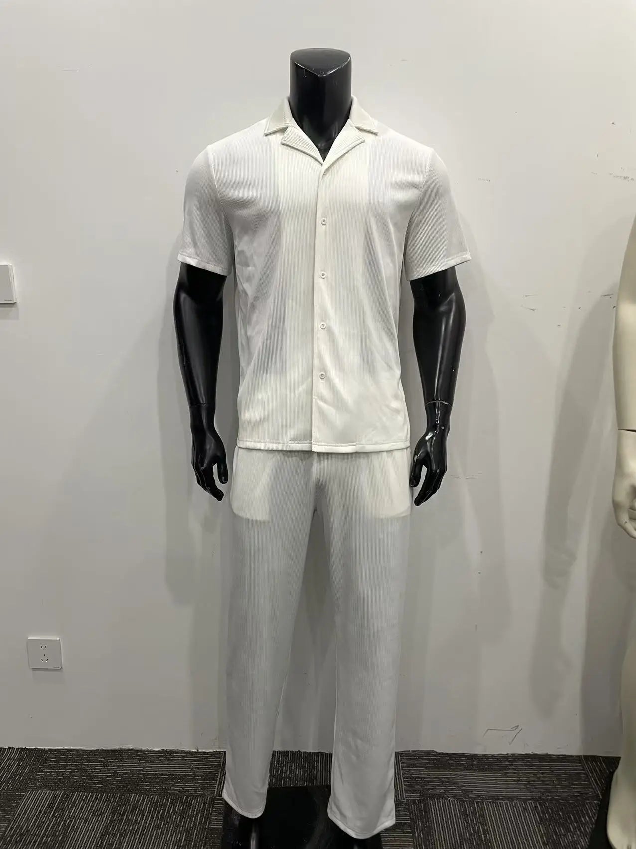 Summer Fashion Casual Loose Men's Button Open Shirt Short Sleeve Pants Set Home Vacation Thin Breathable Quick Drying 2-pie Set - Clikcy