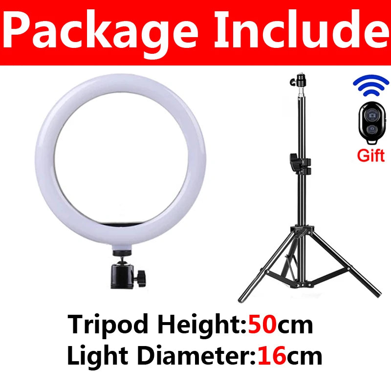 10inch LED Selfie Ring Light Circle Fill Light Dimmable Round Lamp Makeup Photography RingLight with Phone Holder Tripod Stand - Clikcy