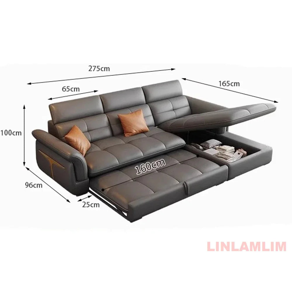 Modern Electric Recliner Sofa Bed with Adjustable Backrest, L-Shaped Multifunctional Italian Genuine Leather Sectional Couch