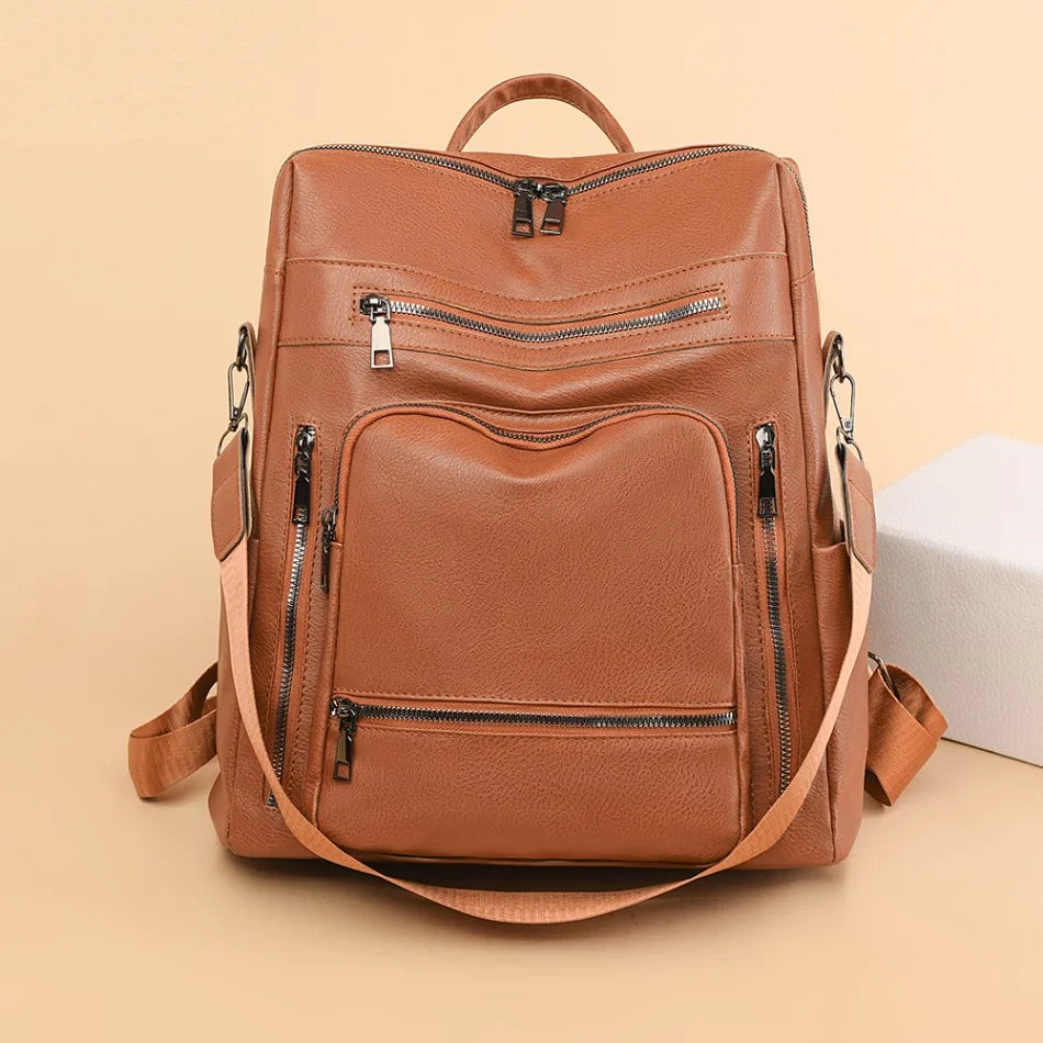 High-quality Leather Women Classic Back Pack 2025 Solid Color Luxury Travel Backpack Casual School Bags Girls Mochilas Feminina - Clikcy