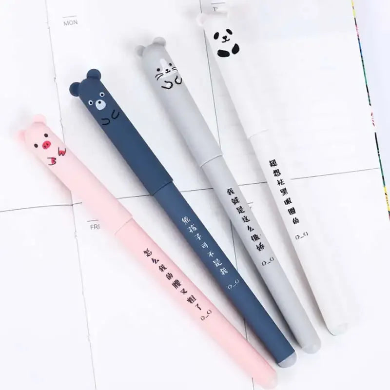 4+20 Pcs/Set Kawaii Pig Bear Cat Erasable Gel Pen Refills Rods 0.35mm Blue Black Ink Washable Handle School Office Supplies Gift - Clikcy